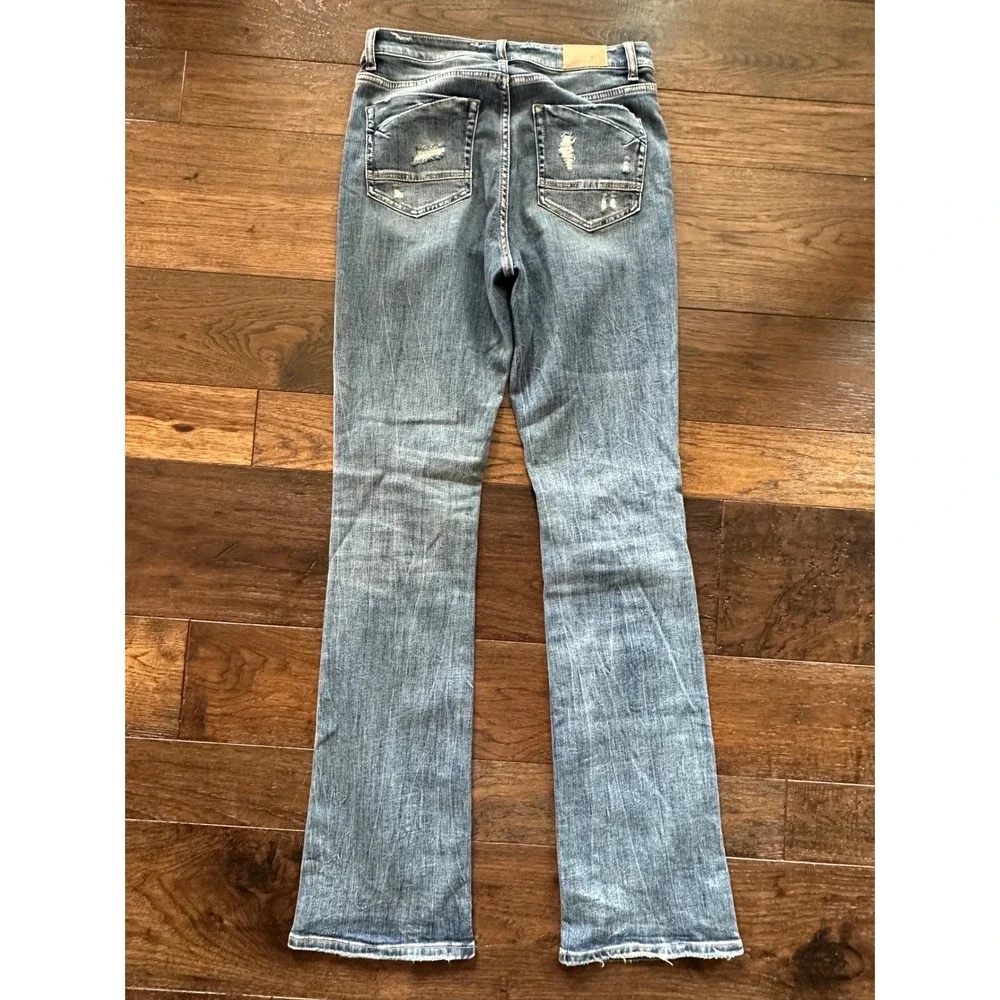 BKE Billie High Rise Tailored Bootcut Jeans Slim Fit Distressed Blue 30x36